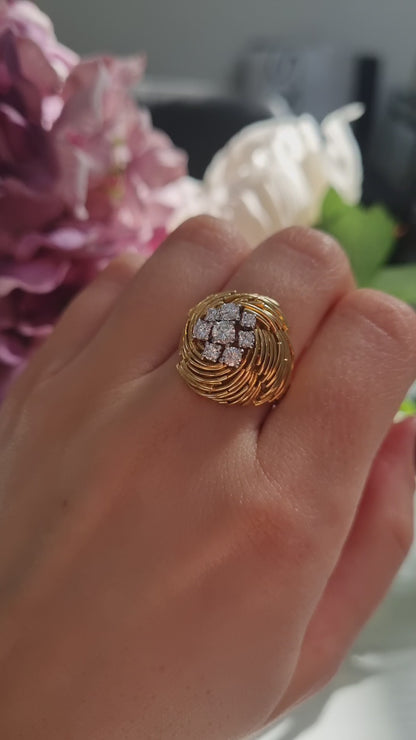 Vintage Diamond and 18ct Yellow Gold Bombe Cocktail Ring