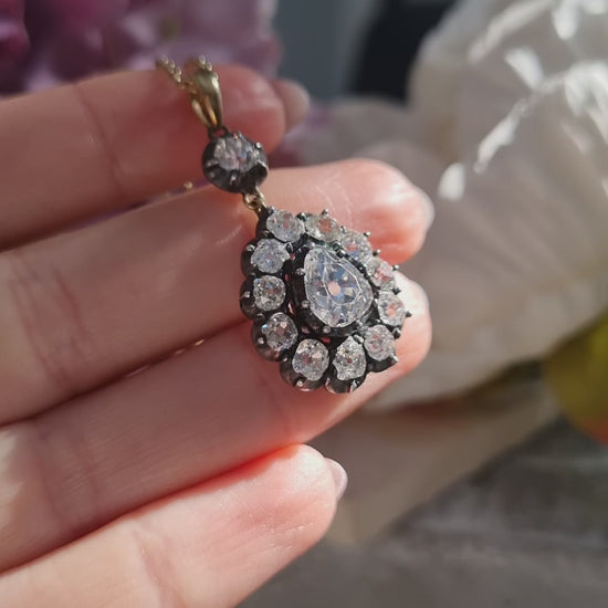 Georgian Antique Diamond Cluster Pear Shape Cluster Pendant, 7.50 carats