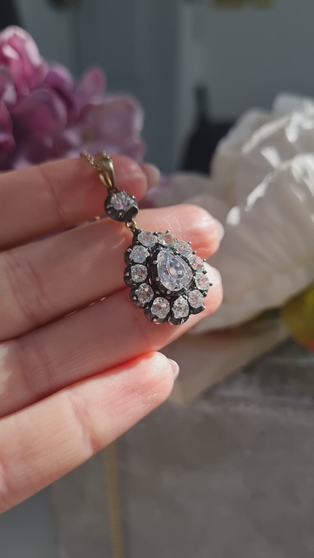 Georgian Antique Diamond Cluster Pear Shape Cluster Pendant, 7.50 carats