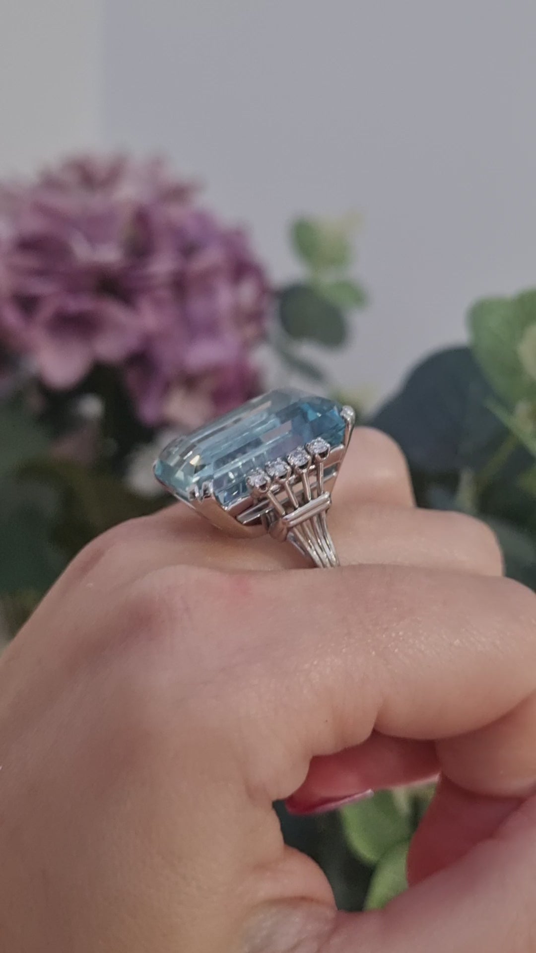 Vintage Retro 27cts Aquamarine and Diamond Cocktail Ring