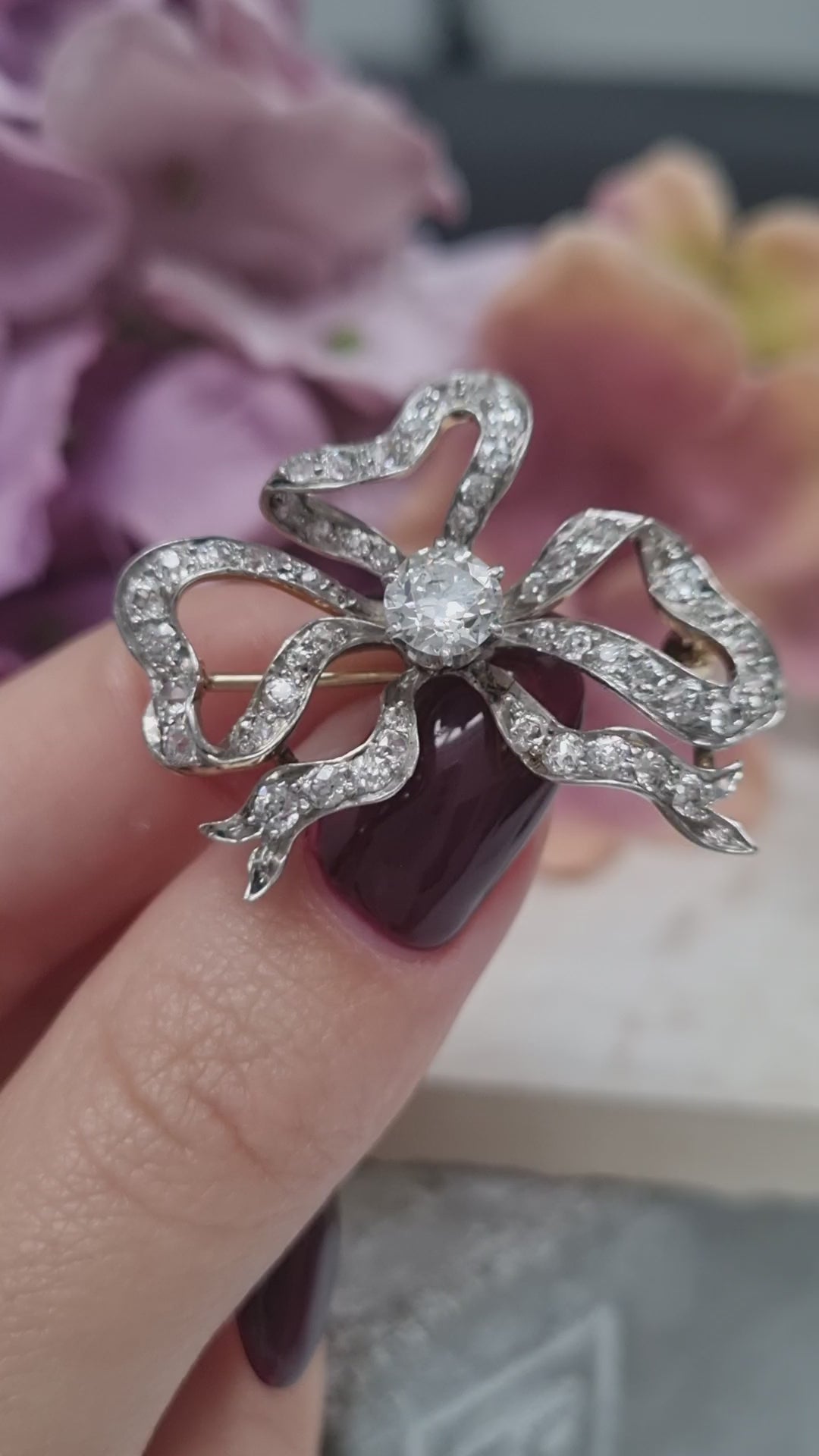 Edwardian Antique Old Cut Diamond Bow Brooch