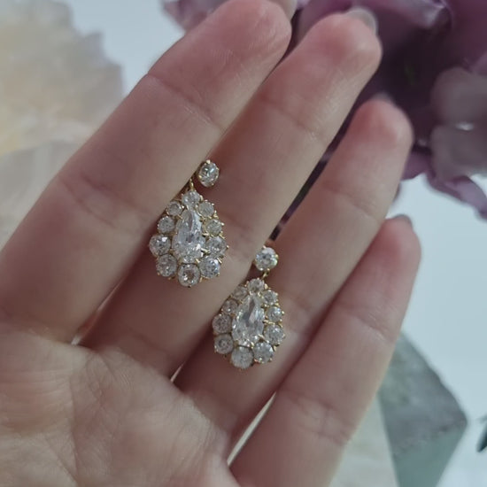 Victorian Antique 6.1ct Old Cut Diamond Pear Cluster Drop Earrings