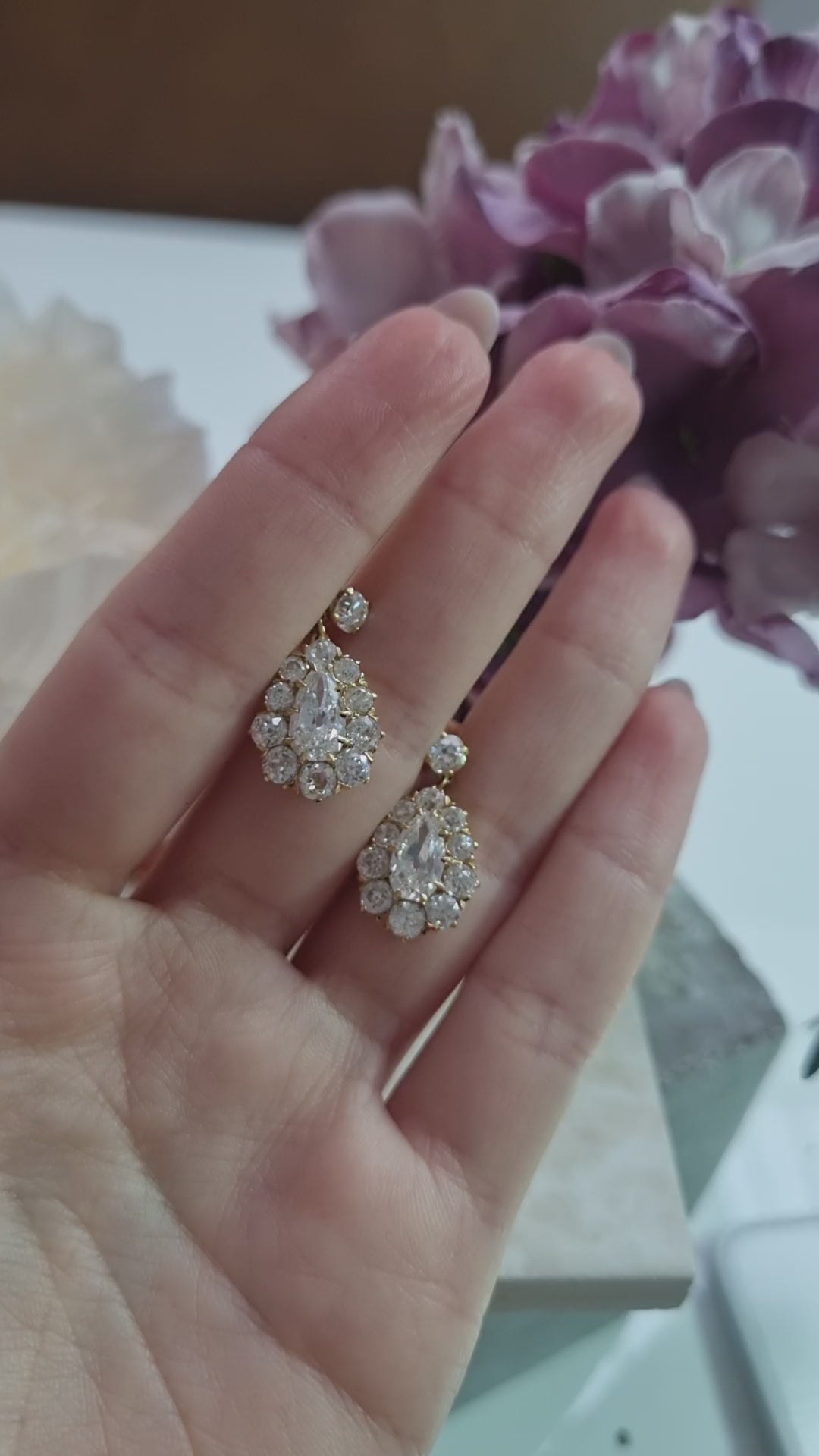 Victorian Antique 6.1ct Old Cut Diamond Pear Cluster Drop Earrings