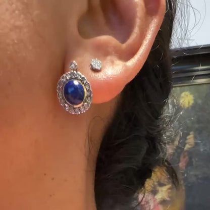 Diamond Lapis-Lazuli 18 Carat Gold Cluster Earrings