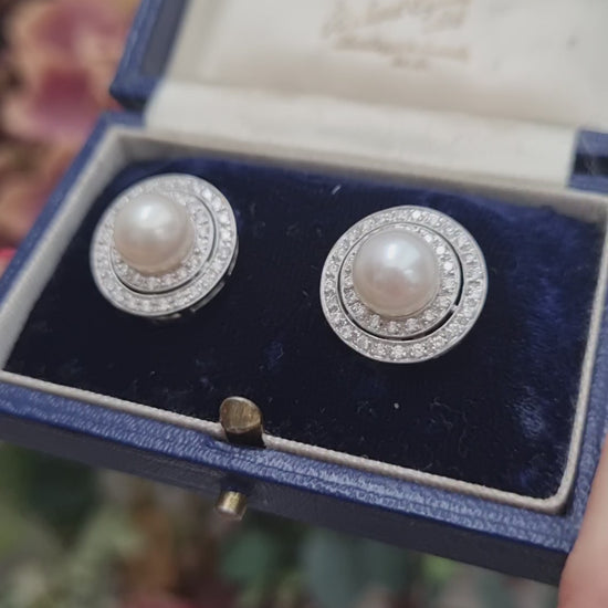 Pearl and Diamond Target Earrings