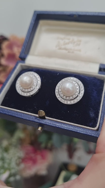 Pearl and Diamond Target Earrings