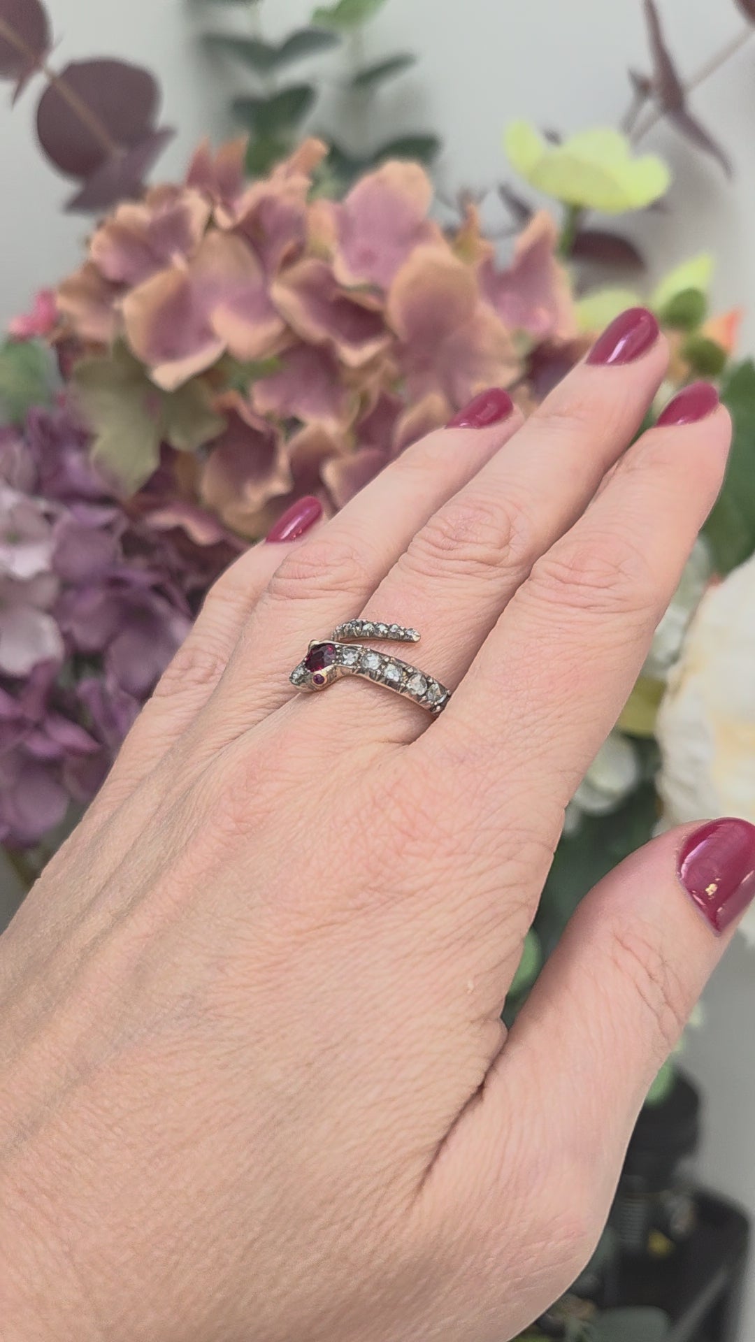 Victorian Antique Ruby and Diamond Snake Ring