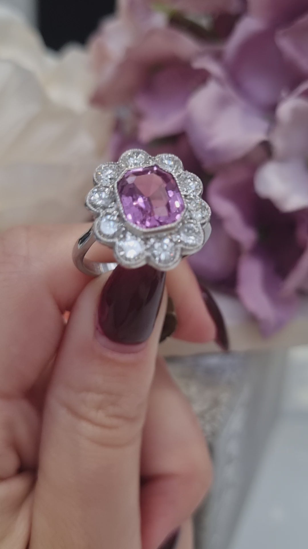 Vintage 1.30ct Pink Topaz and Diamond Cluster Ring