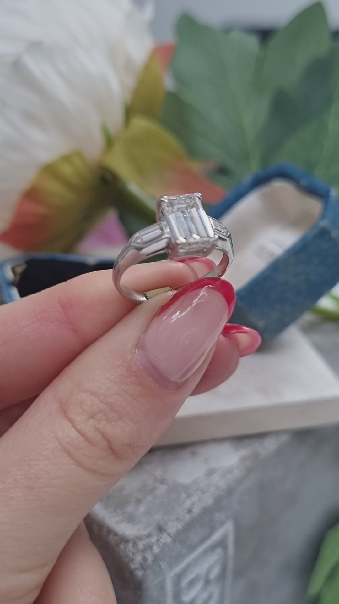 1.55ct Emerald Cut and Bullet Cut Diamond Trilogy Engagement Ring