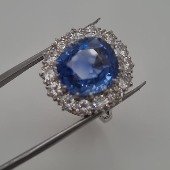 Natural Cornflower Ceylon Sapphire and Diamond Cluster Ring