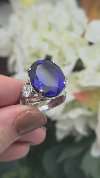 Fine 20.35ct Oval Tanzanite and GIA Diamond Cocktail Ring