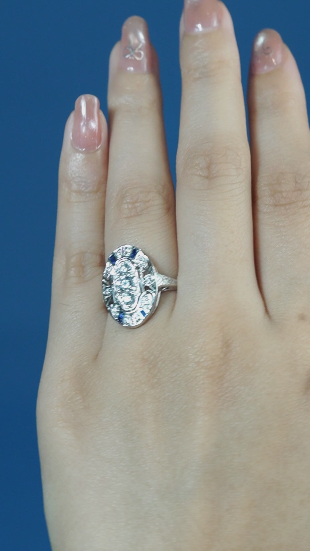 Sapphire and Diamond Three Stone Cluster Plaque Ring