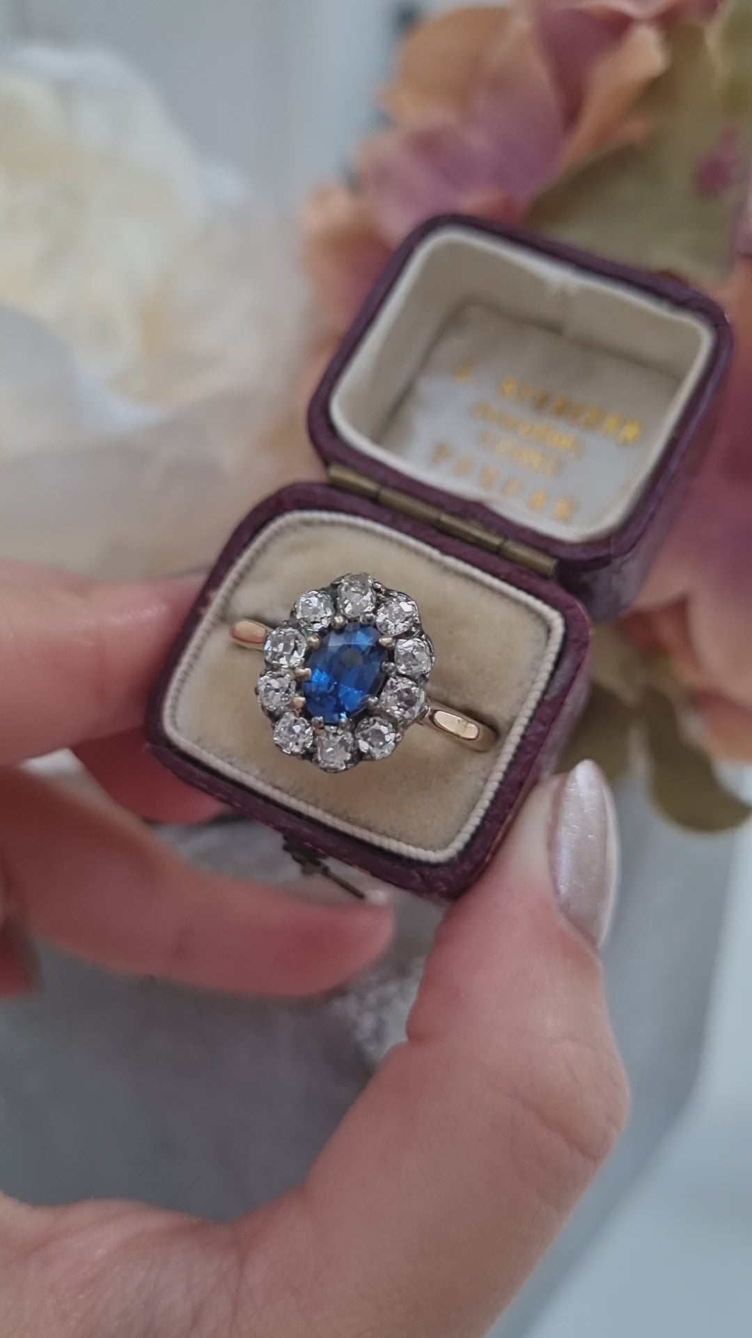 Victorian Antique 1.20ct Oval Sapphire and Old Cut Diamond Cluster Engagement Ring