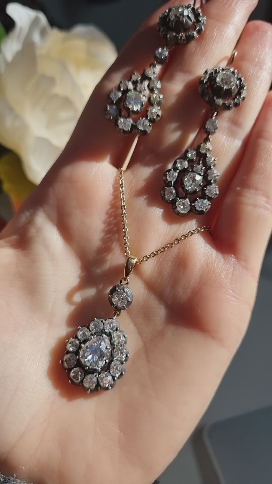 Georgian Antique 5ct Old Cut Diamond Cluster Drop Earrings