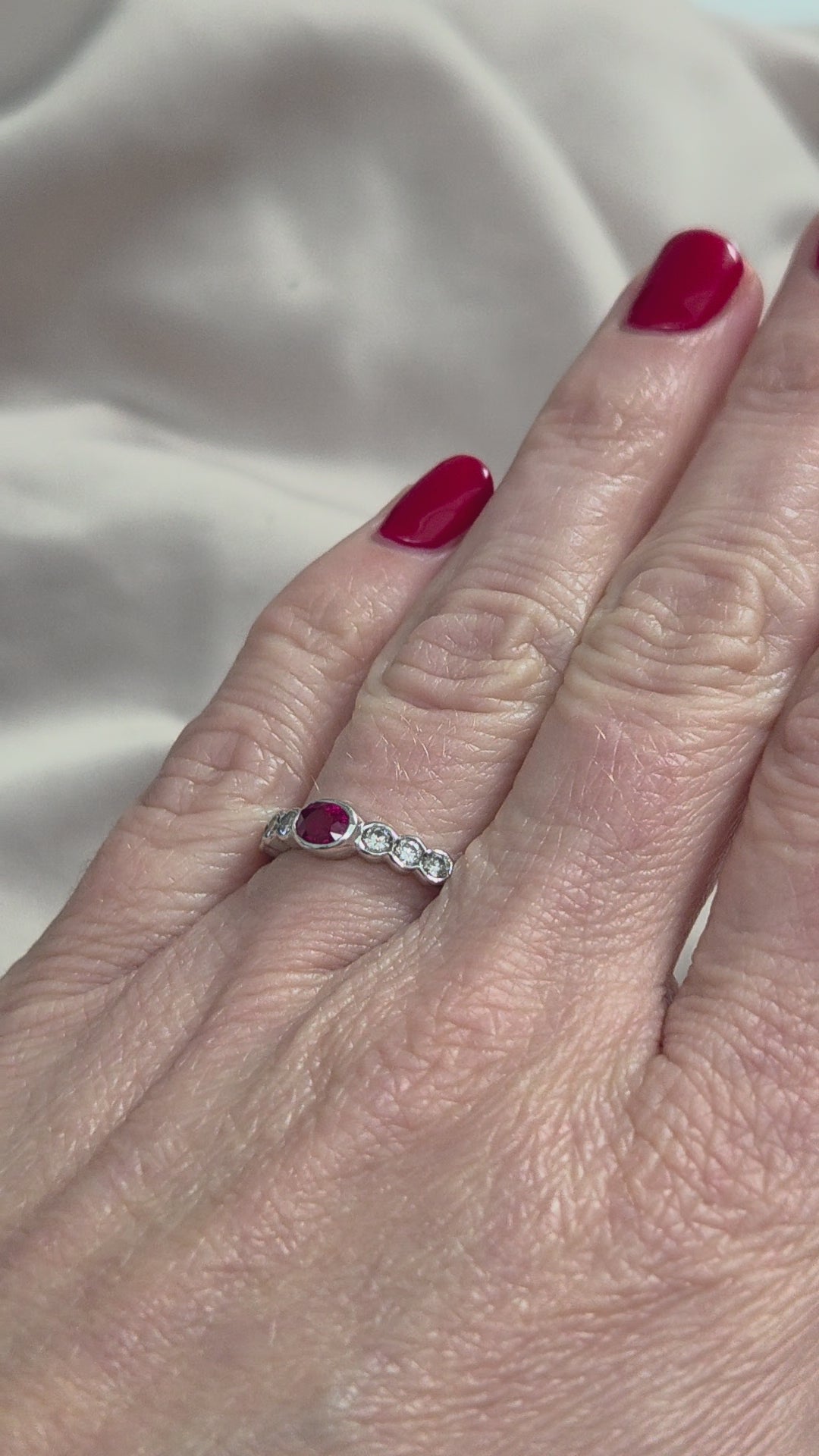 Oval Ruby and Diamond Seven Stone Ring