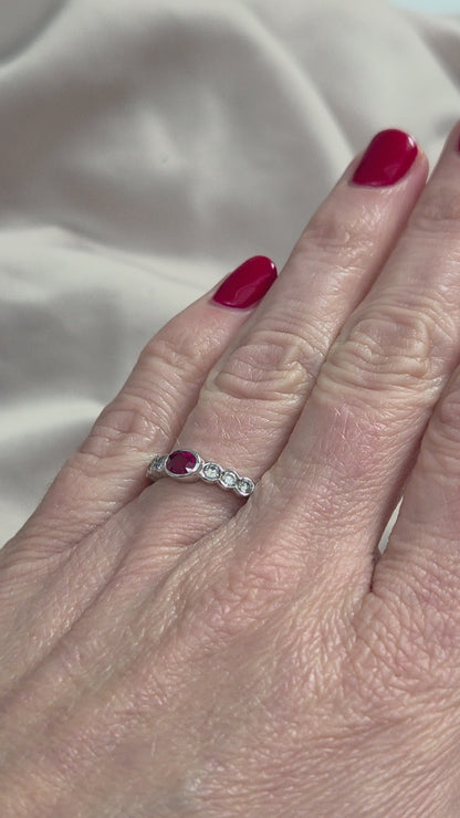 Oval Ruby and Diamond Seven Stone Ring