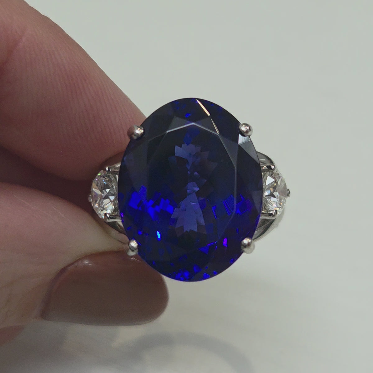 Fine 20.35ct Oval Tanzanite and GIA Diamond Cocktail Ring