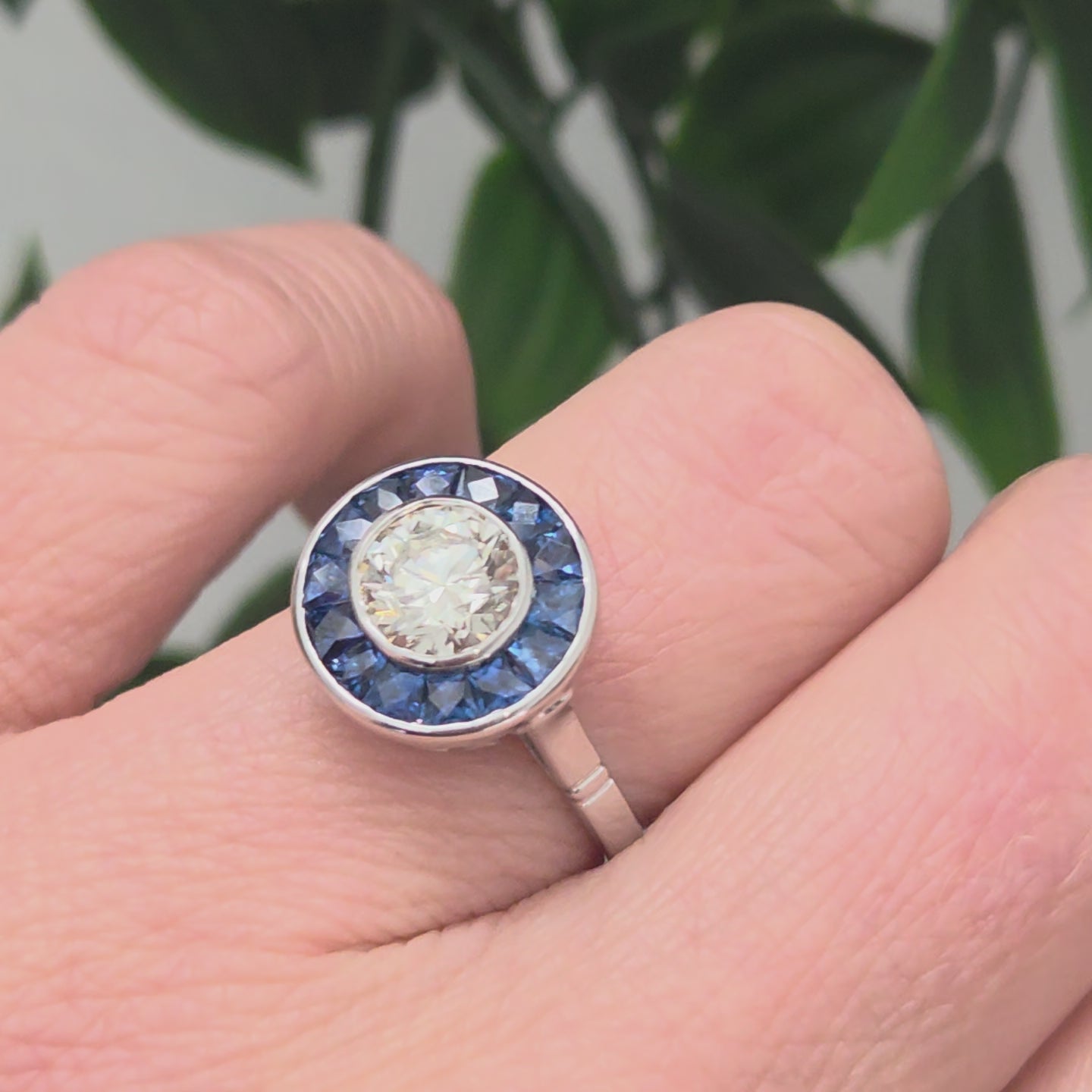 1.21ct Diamond and Calibre Sapphire Target Engagement Ring