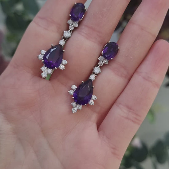 Vintage Amethyst and Diamond Drop Earrings