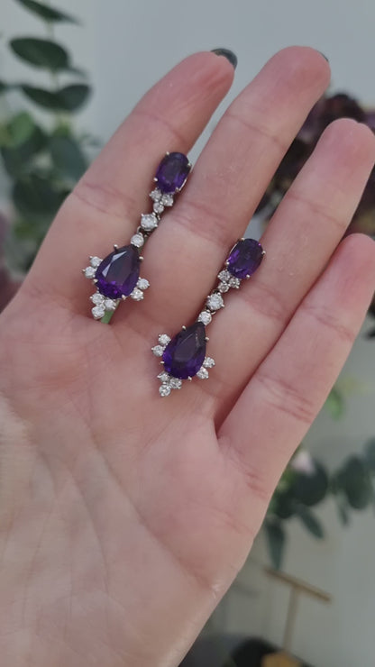 Vintage Amethyst and Diamond Drop Earrings