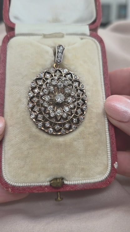 Victorian Antique 2.50ct Old Cut Diamond Oval Cluster Pendant-come-Brooch