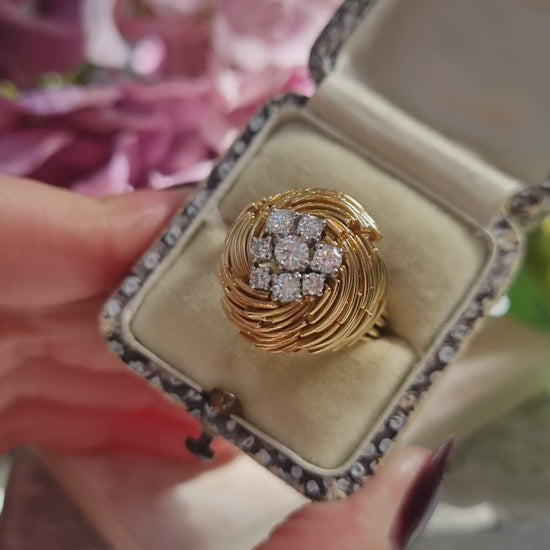 Vintage Diamond and 18ct Yellow Gold Bombe Cocktail Ring