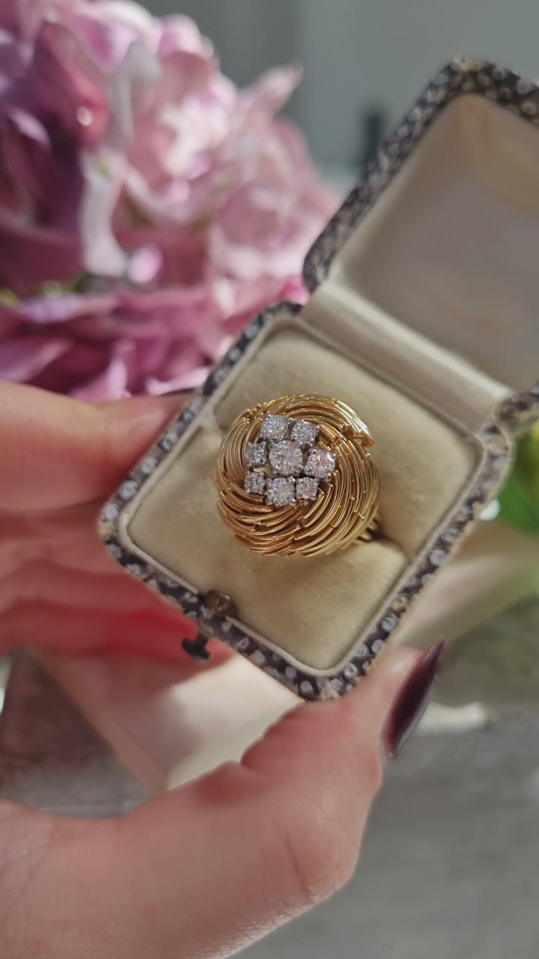 Vintage Diamond and 18ct Yellow Gold Bombe Cocktail Ring