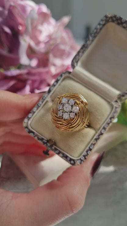 Vintage Diamond and 18ct Yellow Gold Bombe Cocktail Ring