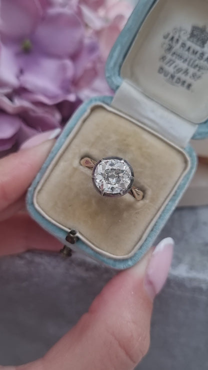 Victorian Antique 2.15ct Old Mine Cut Diamond Solitaire Engagement Ring, Circa 1860