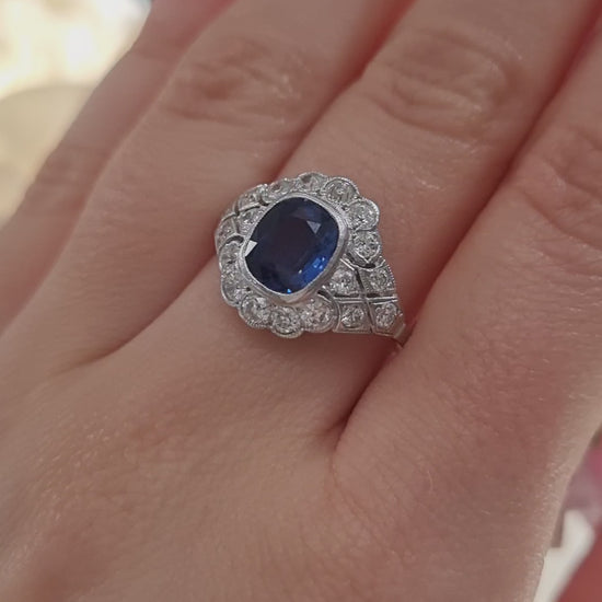 1.50ct Sapphire and Diamond Geometric Cluster Dress Ring in Platinum