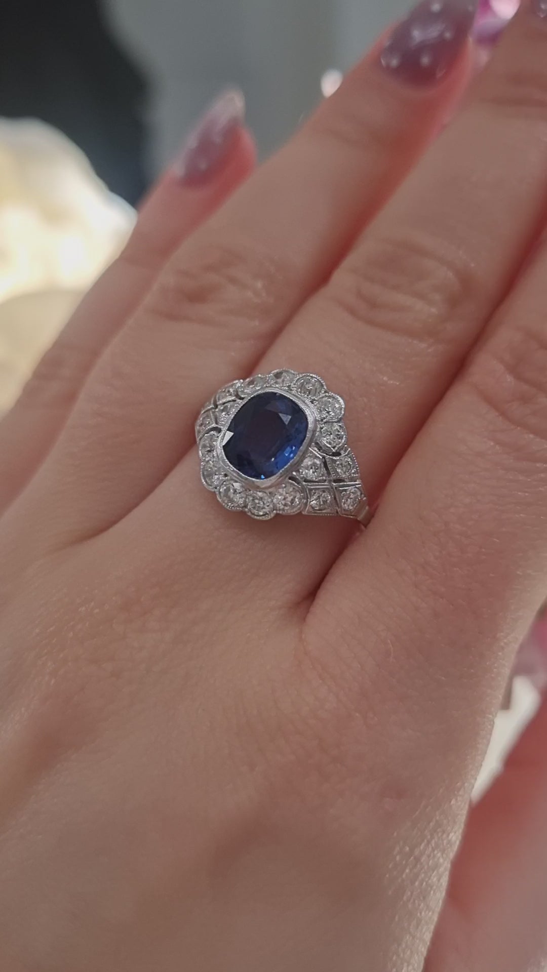 1.50ct Sapphire and Diamond Geometric Cluster Dress Ring in Platinum