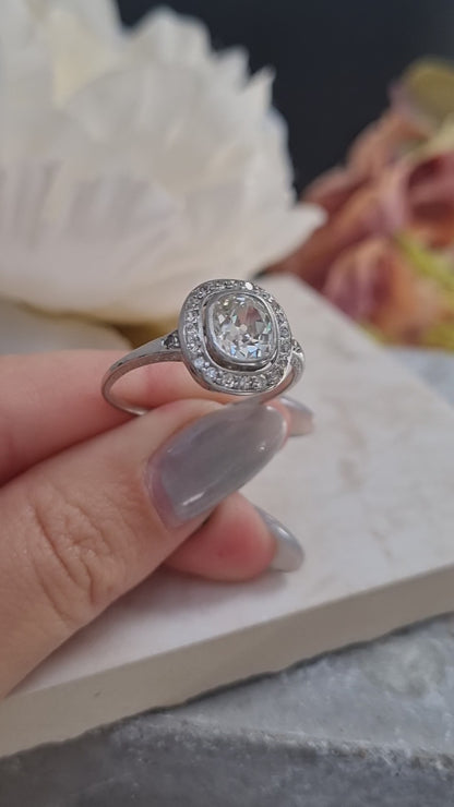Antique 1.50ct Cushion Diamond Halo Cluster Engagement Ring