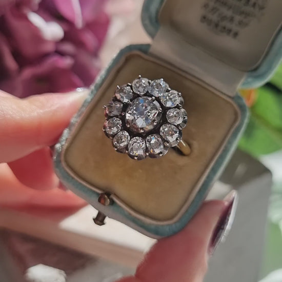 Antique 4.50ct Old Mine Cut Diamond Cluster Engagement Ring