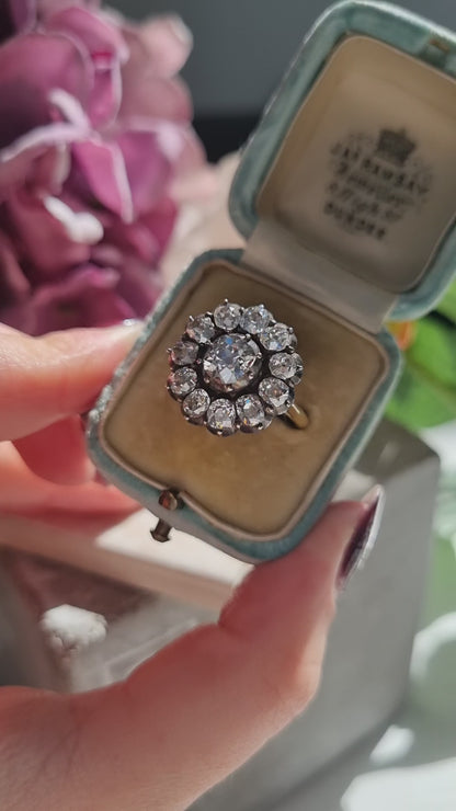 Antique 4.50ct Old Mine Cut Diamond Cluster Engagement Ring