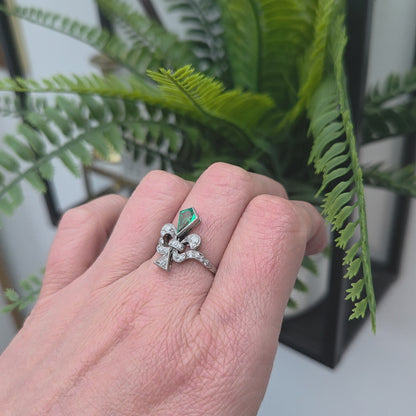 Belle Epoque Emerald and Diamond Fleur de Lis Ring