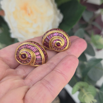 Pre-Owned Fochtmann Paradise Pink Tourmaline Snail Clip Earrings