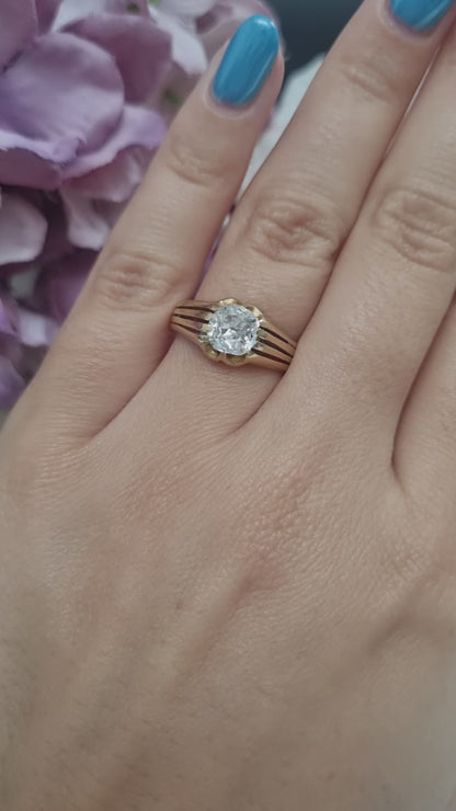 Antique Cushion Old Mine Cut Diamond Solitaire Gypsy Ring