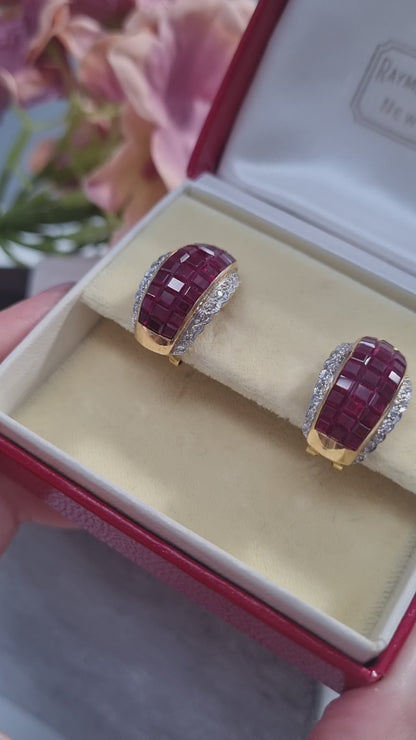 Vintage 18 Carat Yellow Gold Ruby and Diamond Convertible Stud and Clip-on Earrings