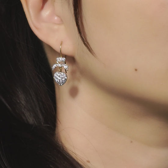 1.20ct Diamond Heart and Bow Drop Earrings in 14ct Gold