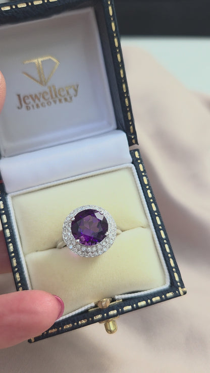 3.26ct Amethyst and Diamond Cluster Dress Ring