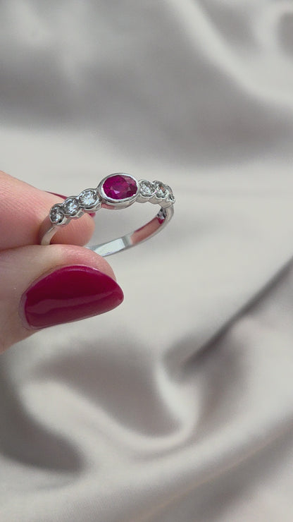 Oval Ruby and Diamond Seven Stone Ring
