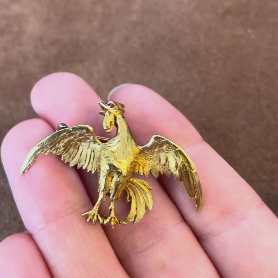 Antique Edwardian Cockerel Gold Brooch