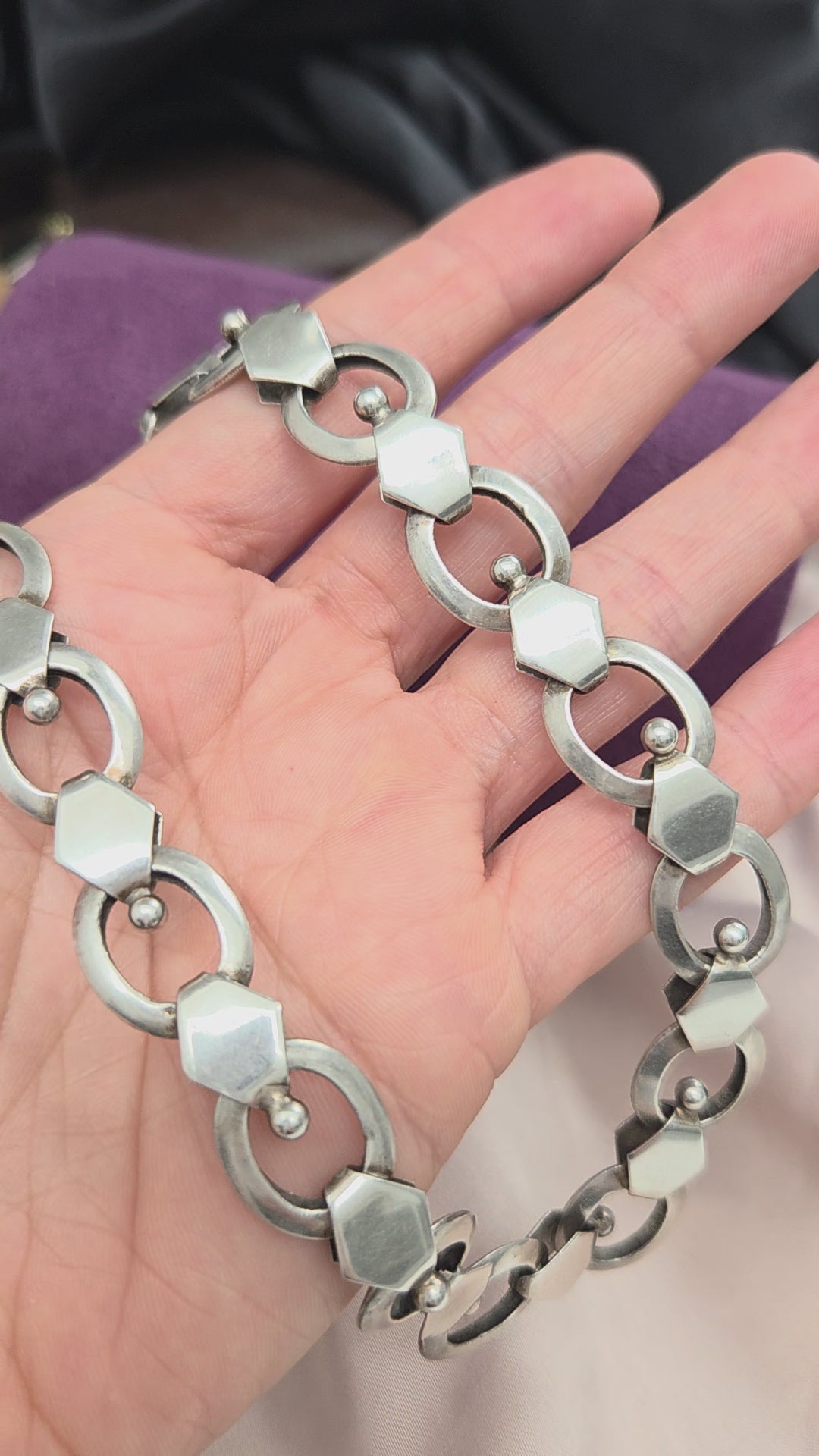 Vintage Late Art Deco 1938 Silver Fancy Link Chain Necklace