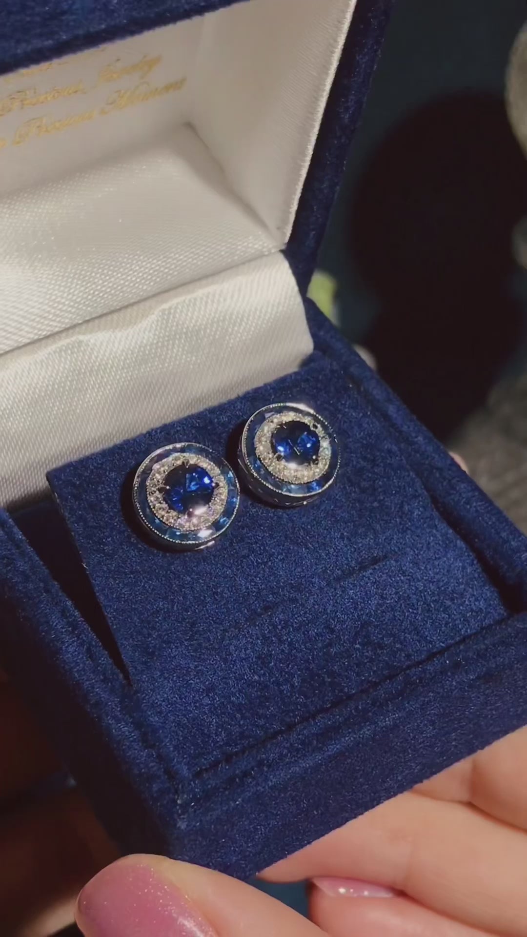 Ceylon Sapphire and Diamond Double Halo Stud Earrings