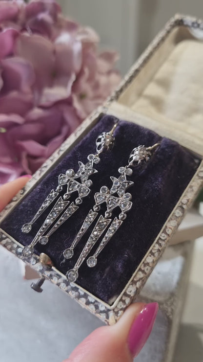 Antique Rose Cut Diamond Girandole Drop Earrings