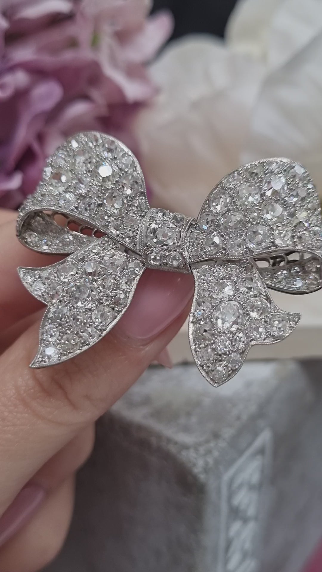 Antique Old Mine Cut Diamond Bow Brooch
