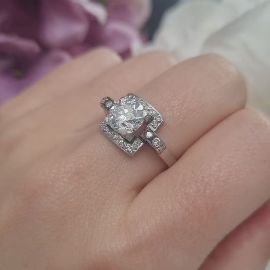 Art Deco 1.5ct Old Cut Diamond Square Cluster Engagement Ring