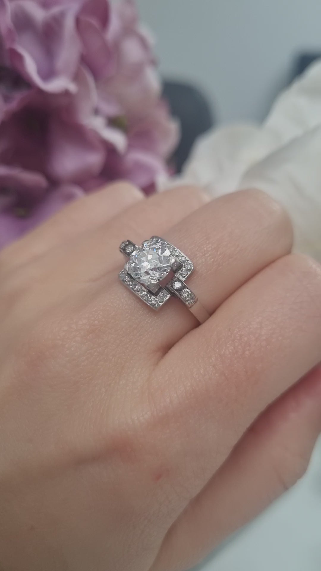 Art Deco 1.5ct Old Cut Diamond Square Cluster Engagement Ring