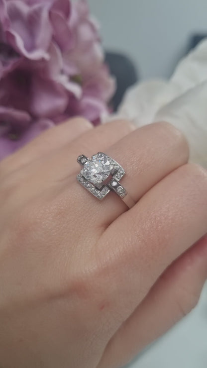 Art Deco 1.5ct Old Cut Diamond Square Cluster Engagement Ring