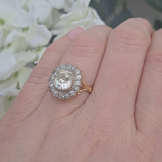 2.15ct Old Cut Diamond Cluster Engagement Ring, 3.8ct total